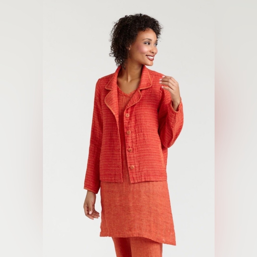 FLAX Koi Raw Red Orange LINEN Lightweight Relaxed Jacket, size M